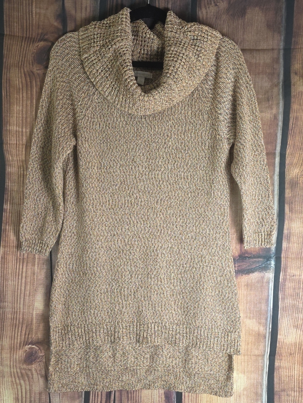 New York & Company Medium Marled Tan Cowl Neck Sweater Dress